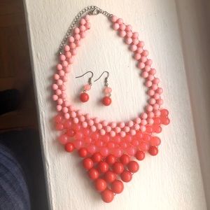 Pink & coral-toned beaded necklace & earring set!